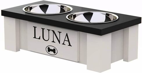 Personalized Elevated Dog Bowl Stand for Large, Medium, Small, X-Small Dogs - Stainless Steel Food and Water Bowls - Raised Dog Dish with Internal Storage (Large, Dark Walnut) in Saudi Arabia