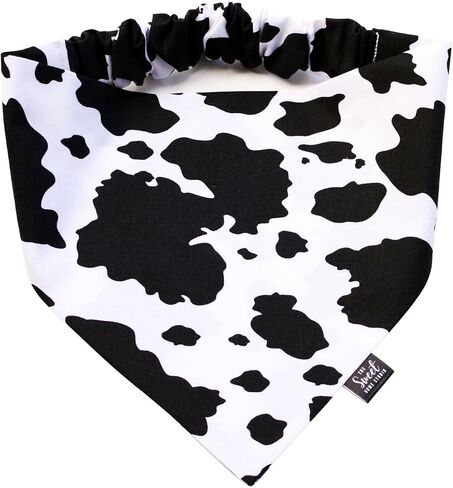 Cow Print Scrunchie Dog Bandana, Handmade Black and White Elastic Scrunchie Pet Neckerchief, No Tie Dog Accessory, Cute Gift for Dog (Medium) in Saudi Arabia