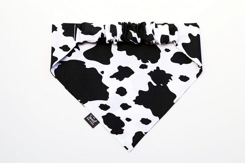 Cow Print Scrunchie Dog Bandana, Handmade Black and White Elastic Scrunchie Pet Neckerchief, No Tie Dog Accessory, Cute Gift for Dog (Medium) in Saudi Arabia