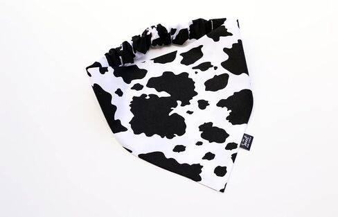 Cow Print Scrunchie Dog Bandana, Handmade Black and White Elastic Scrunchie Pet Neckerchief, No Tie Dog Accessory, Cute Gift for Dog (Medium) in Saudi Arabia