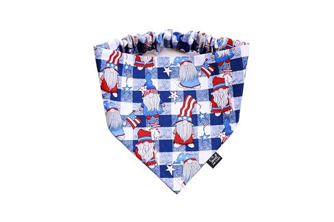 Patriotic 4th of July Scrunchie Dog Bandana, Handmade Red, White, and Blue Elastic Dog Bandana, Independence Day Stars and Stripes Pet Neckwear (XX-Large, Patriotic Gnomes) in Kuwait