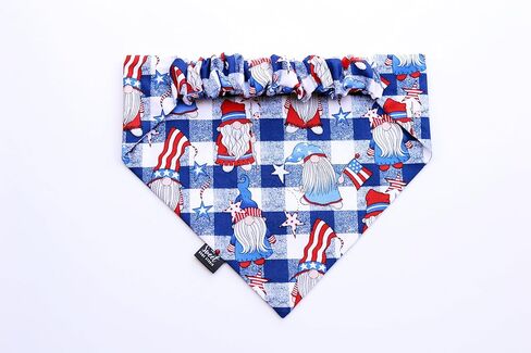 Patriotic 4th of July Scrunchie Dog Bandana, Handmade Red, White, and Blue Elastic Dog Bandana, Independence Day Stars and Stripes Pet Neckwear (XX-Large, Patriotic Gnomes) in Kuwait