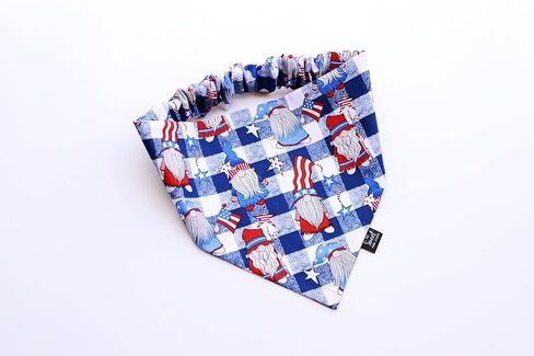 Patriotic 4th of July Scrunchie Dog Bandana, Handmade Red, White, and Blue Elastic Dog Bandana, Independence Day Stars and Stripes Pet Neckwear (XX-Large, Patriotic Gnomes) in Kuwait