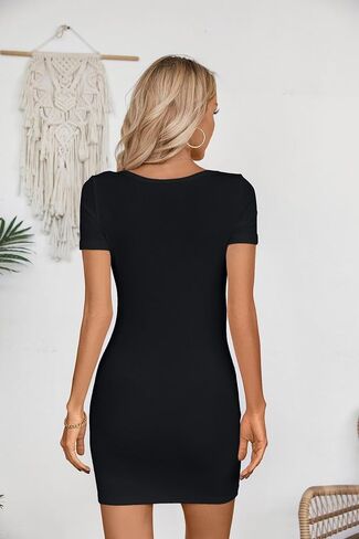 VICHYIE Womens Summer Dresses Cutout One Piece Ribbed Bodycon Mini Short Sleeve Casual Slim Fitted Pencil Dresses in Kuwait