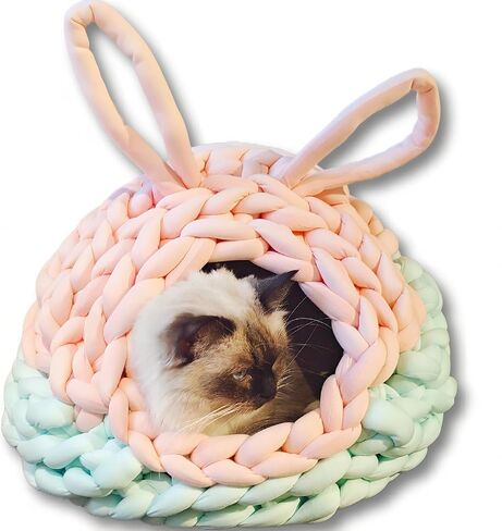 Cat Cave Hammock Mat 3 in 1 Cat Igloo Swing Pet Teepee Kawaii Bed Spot Burrow Hanging Basking للقطط الصغيرة الداخلية المتوسطة المصنوعة يدويًا (وردي) in Saudi Arabia