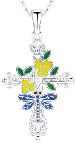 Sterling Silver Double Heart Cross Pendant Necklace Key Necklace Cross Jewelry Gifts for Women Girls in Saudi Arabia