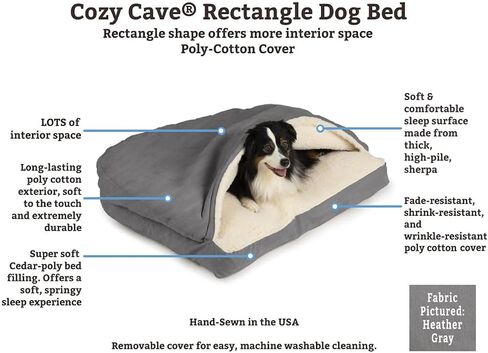 Snoozer Rectangle Cozy Cave Dog Bed - Indoor Dog Bed with Cover Cave, Covered Calming Burrow for Medium & Large Sized Pets with Blanket Attached, Enclosed, Washable - Large, Olive in Kuwait