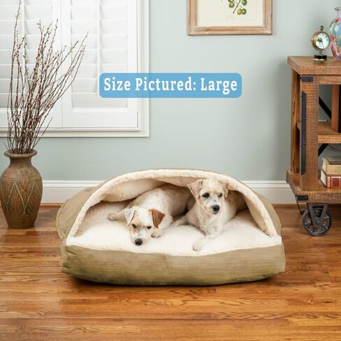 Snoozer Rectangle Cozy Cave Dog Bed - Indoor Dog Bed with Cover Cave, Covered Calming Burrow for Medium & Large Sized Pets with Blanket Attached, Enclosed, Washable - Large, Olive in Kuwait