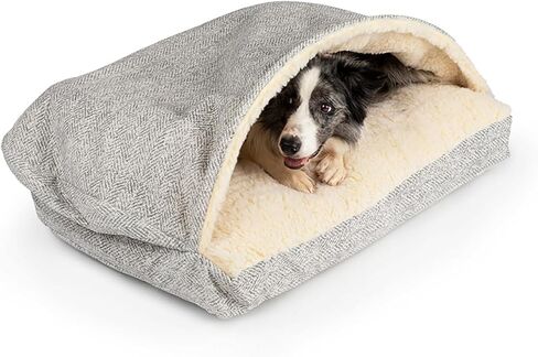 Snoozer Rectangle Cozy Cave Dog Bed - Indoor Dog Bed with Cover Cave, Covered Calming Burrow for Medium & Large Sized Pets with Blanket Attached, Enclosed, Washable - Large, Olive in Kuwait