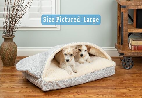 Snoozer Rectangle Cozy Cave Dog Bed - Indoor Dog Bed with Cover Cave, Covered Calming Burrow for Medium & Large Sized Pets with Blanket Attached, Enclosed, Washable - Large, Olive in Kuwait