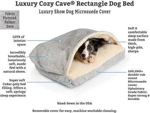 Snoozer Rectangle Cozy Cave Dog Bed - Indoor Dog Bed with Cover Cave, Covered Calming Burrow for Medium & Large Sized Pets with Blanket Attached, Enclosed, Washable - Large, Olive in Kuwait