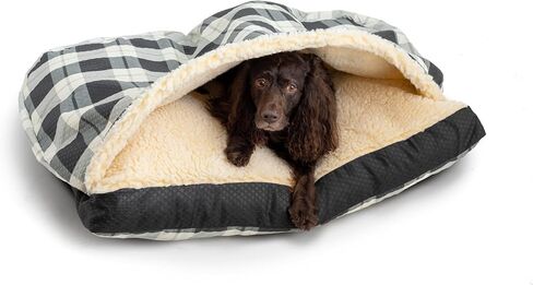 Snoozer Rectangle Cozy Cave Dog Bed - Indoor Dog Bed with Cover Cave, Covered Calming Burrow for Medium & Large Sized Pets with Blanket Attached, Enclosed, Washable - Large, Olive in Kuwait