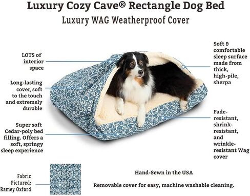Snoozer Rectangle Cozy Cave Dog Bed - Indoor Dog Bed with Cover Cave, Covered Calming Burrow for Medium & Large Sized Pets with Blanket Attached, Enclosed, Washable - Large, Olive in Kuwait