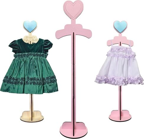 Lumber Reveal USA Baby Clothes Display Stand Personalized Baby Shower Centerpiece or Baby Doll Display | Adjustable Height, Heart-Topped Dress Hanger (Natural) in Saudi Arabia