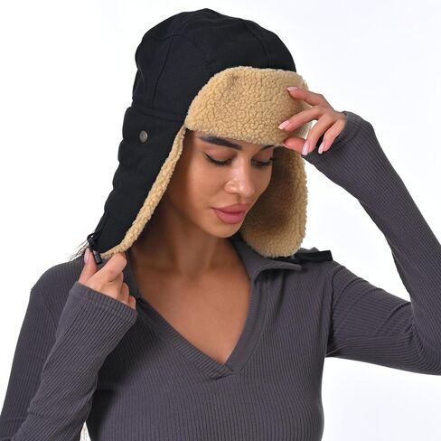 Unisex Trapper Hats Cotton Hat Women Men Faux Fur Russian Earflaps Hats Strap Winter Hunting Windproof Ski Outdoor Cap in Kuwait