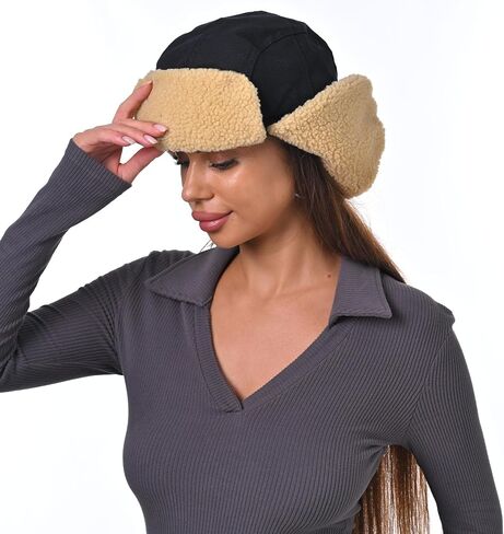 Unisex Trapper Hats Cotton Hat Women Men Faux Fur Russian Earflaps Hats Strap Winter Hunting Windproof Ski Outdoor Cap in Kuwait