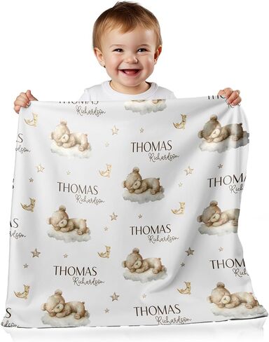 Personalized Blankets for Girls and Boys - Soft, Plush, Lightweight Baby White Blanket, Blanket Name Personalized Baby, Customize Baby Blanket, Teddy Bear Blanket, Baby Blankets for Boys in Saudi Arabia