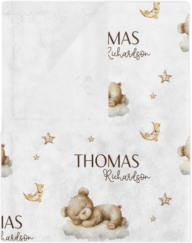 Personalized Blankets for Girls and Boys - Soft, Plush, Lightweight Baby White Blanket, Blanket Name Personalized Baby, Customize Baby Blanket, Teddy Bear Blanket, Baby Blankets for Boys in Saudi Arabia