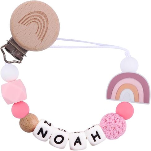 Pacifier Clip Personalized Pacifier Holder With Name Custom Pacifier Clip with Name Baby Shower Gift (Pink) in Saudi Arabia