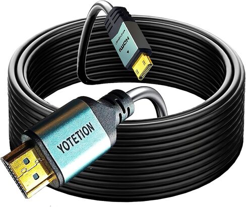 yotetion كابل HDMI صغير طويل إلى HDMI بطول 30 قدمًا، كابل HDMI صغير 4K 60 هرتز عالي السرعة HDMI إلى كابل HDMI صغير ذكر ثنائي الاتجاه 2.0 سلك، للتلفزيون عالي الدقة والكمبيوتر اللوحي والكاميرا وكاميرا الفيديو in Saudi Arabia