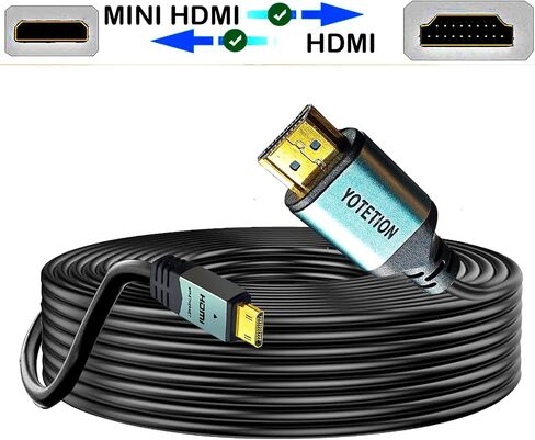 yotetion كابل HDMI صغير طويل إلى HDMI بطول 30 قدمًا، كابل HDMI صغير 4K 60 هرتز عالي السرعة HDMI إلى كابل HDMI صغير ذكر ثنائي الاتجاه 2.0 سلك، للتلفزيون عالي الدقة والكمبيوتر اللوحي والكاميرا وكاميرا الفيديو in Saudi Arabia