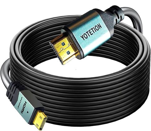 yotetion كابل HDMI صغير طويل إلى HDMI بطول 30 قدمًا، كابل HDMI صغير 4K 60 هرتز عالي السرعة HDMI إلى كابل HDMI صغير ذكر ثنائي الاتجاه 2.0 سلك، للتلفزيون عالي الدقة والكمبيوتر اللوحي والكاميرا وكاميرا الفيديو in Saudi Arabia
