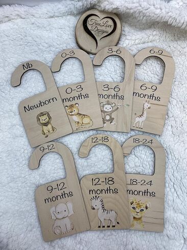 7pc Safari Animal Baby Closet Dividers Wooden Baby Wardrobe Hoolser منظم من حديثي الولادة إلى 24 شهرًا مع منظم خزانة الملابس المطبوعة للرضيع لمرضى الحضانة. in Saudi Arabia