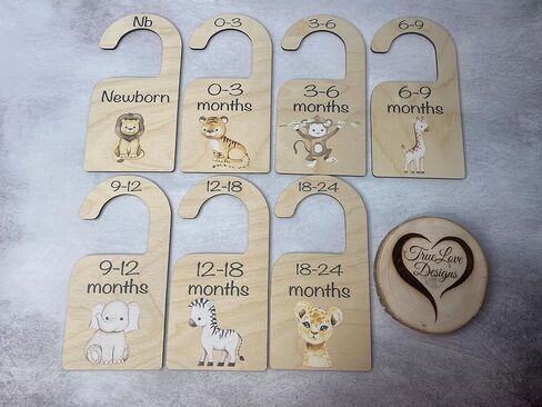 7pc Safari Animal Baby Closet Dividers Wooden Baby Wardrobe Hoolser منظم من حديثي الولادة إلى 24 شهرًا مع منظم خزانة الملابس المطبوعة للرضيع لمرضى الحضانة. in Saudi Arabia