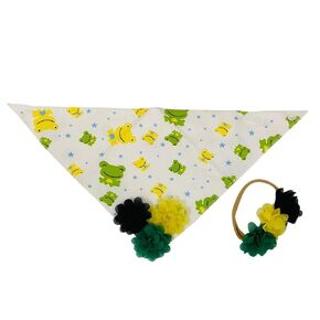 Baby Bib Bandana with Matching Chiffon Flower for Hair or as Head Band Set - Frog Style