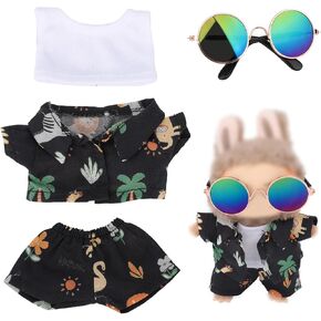 Doll Clothes, Cute Beach Atmosphere Doll Outfits for 6.7in Toys Glasses Pants Vest Top Clothing Toy Accessories for Display Decoration (White Animal Style)