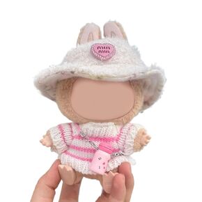17cm Doll Clothes for Labubu, 3-Piece Hat, Clothes & Cup Set, Sweet Pink Fashion Style for labubu Dolls (No Doll)