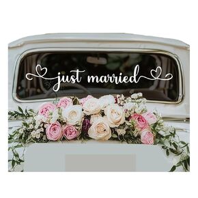 Just Married Vinyl Decal for Car Window Wedding Car Decor Wedding Car Decal Bride and Groom Car Decal White 28 x 5.1 inch