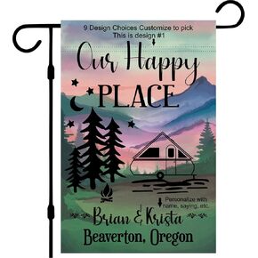 Personalized camper Garden Flag for Campsite, Custom outdoor camping decoration sign, unique yard decor for RV travel trailer, Motorhome, tent, camping enthusiasts (Solid Large travel pull trailor)