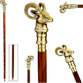 Brass Goat Head Walking Cane Walking Stick Brass Gift Solid Vintage Designer Victorian Wooden Cane Folding Walking Stick 36" with Brass For Men & Women...