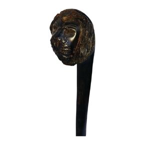 African Traditional Ebony Wood Maasai Rungu Stick, Lion Head Carving, Throwing Bat and tribesman accessory