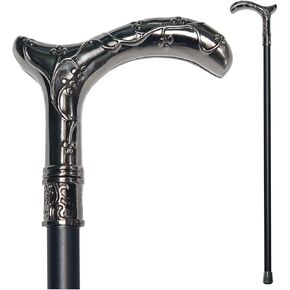 Walking Cane for Men & Women - Heavy Duty 500+ lbs Capacity, Gothic Decorative Ornate Metal Cane with Ergonomic Handle, Black & Silver Design Walking Stick for Senior