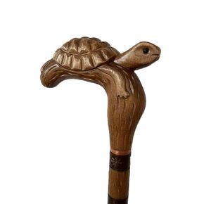 Turtle Head Hand-Carved Head Designer Walking Cane - Wooden Hand Carved Walking Cane - Premium Wood Carved Walking Stick Cane - 36" Brown Handmade Elegant Carved Walking Stick For Men Women