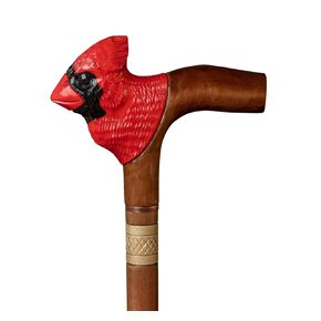 Fashionable Red Cardinal Bird Head Wooden Walking Cane With Natural Wood Grain - 36" Unique Design Premium Wood Carved With Ergonomic Palm Grip Handle Wooden Hand Carved Cane Gift For Men Women