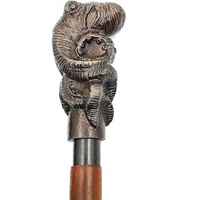 Antique Octopus Head Handle Brass Walking Stick - Vintage Designer Wooden Walking Cane/Stick - Premium Foldable Brass Walking Cane For Men, Women, Hiking, Camping, Senior, Elderly People Gift