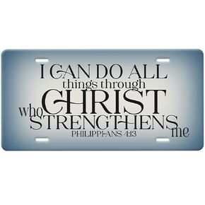 Philippians 4: 13--يمكنني أن أفعل كل شيء من خلال اقتباس آية المسيحية المسيحية بالكتاب المقدس باللون الأسود على علامة خلفية زرقاء ومختلطة