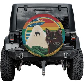 Cat And UFO Spare Tire Cover With Or Without Backup Camera Hole, Cat And UFO Spare Tire Cover