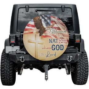 US Flag Eagle God Jesus Spare Tire Cover with Or Without Backup Camera Hole, god spare tire cover, spare tire cover god, car tire cover god