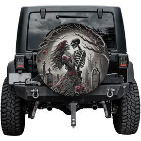 Skeleton Skull Couple Spare Tire Cover With Or Without Backup Camera Hole, Skeleton Skull Couple Spare Tire Cover