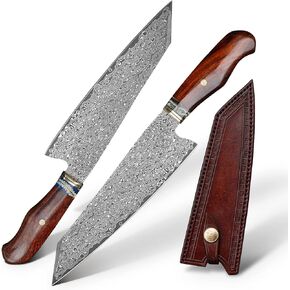 Professional Japanese hand-made 7.5-inch Damascus steel kitchen knife, family kitchen knife desert iron wood handle, high-hardness Sante Knife, for home and restaurant meat and vegetables cooking