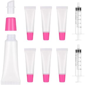 8 Pcs Empty Lip Gloss Tubes, 10ml Lip Balm Squeeze Tubes With 5ml Syringes, Clear Refillable Squeeze Mini Lips Balm Containers for Lips Gloss And Travel Toiletries