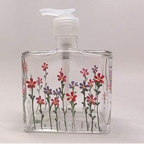 Hand Painted Soap Dispenser with Red, Pink and Purple flowers
