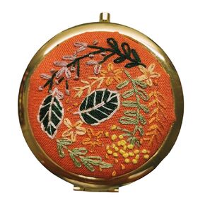 Unique Gift Hand Embroidered compact makeup mirror (Rose bouquet unscented)
