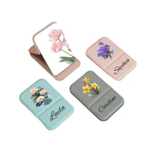 Personalized Compact Mirror,Custom Birthday Flower Small Mirror with Name,Travel Handheld Small Makeup Mirror,Customized Portable Pocket Mirror for Women,Bridesmaid Gifts