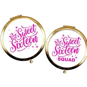 Sweet 16 Compact Mirror Sweet 16 Party Favors for Teens 16th Birthday Gifts for Girls Gold Rose Gold Pocket Mirror (Gold Mirror, Black/Sweet 16)