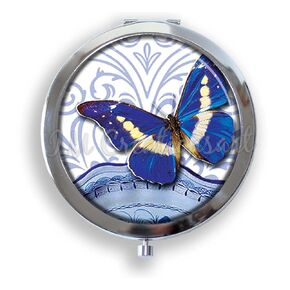 Royal Blue Butterfly Nature Design Handheld Compact Mirror Memento Keepsake Accessory